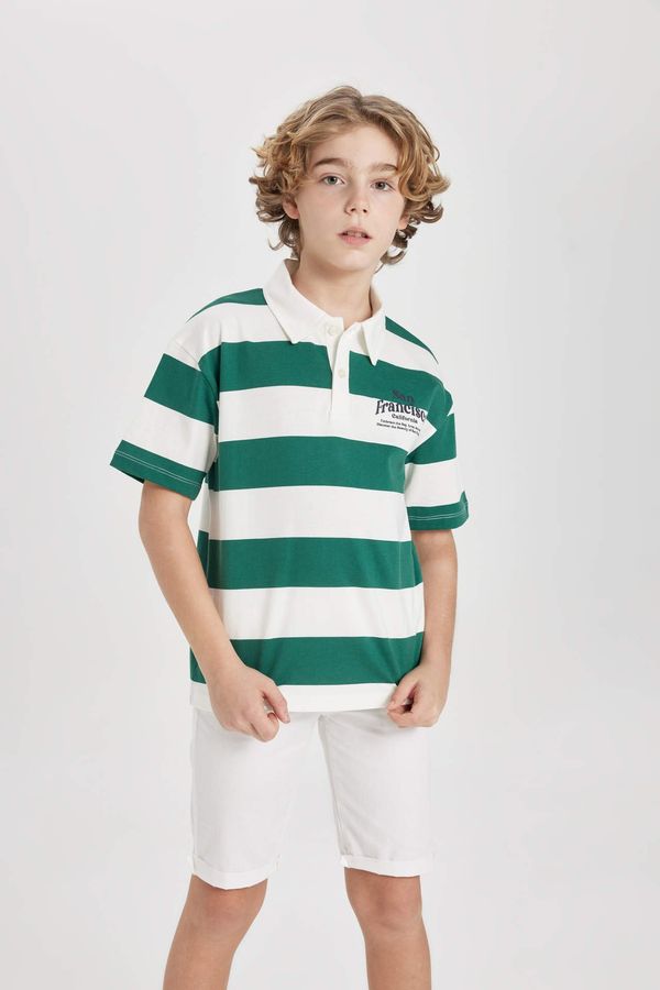 DEFACTO DEFACTO Boy Oversize Fit Striped Printed Polo T-Shirt