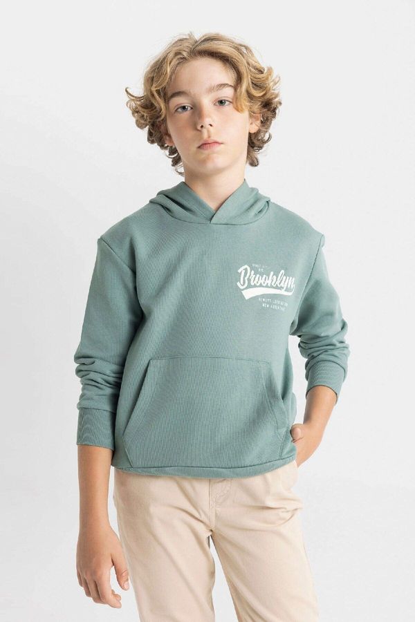 DEFACTO DEFACTO Boy Printed Hooded School Sweatshirt