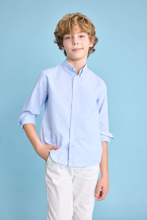 DEFACTO DEFACTO Boy&#39;s Blue Long Sleeve Oxford School Shirt