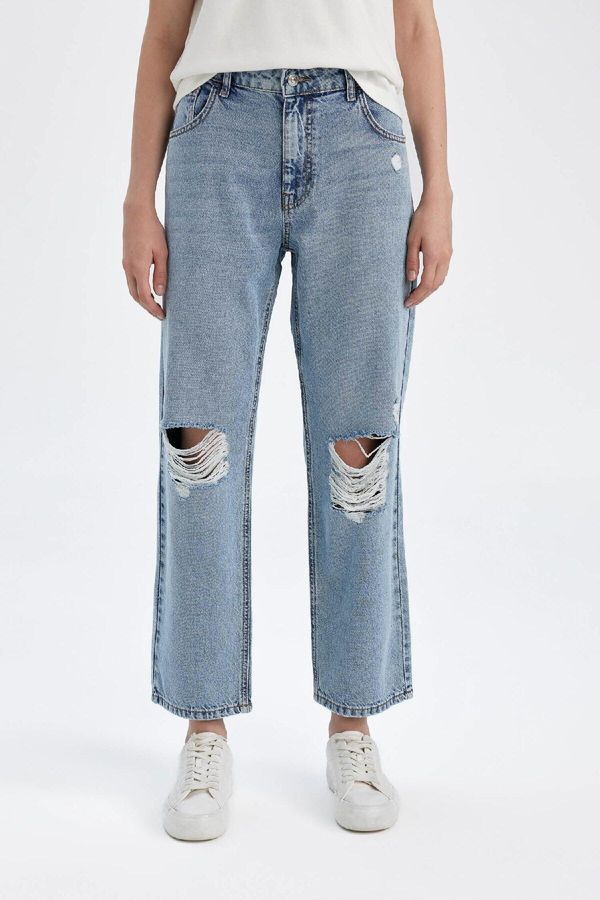 DEFACTO DEFACTO Boyfriend Ripped Detailed Normal Waist Ankle Length Jean Washed Trousers