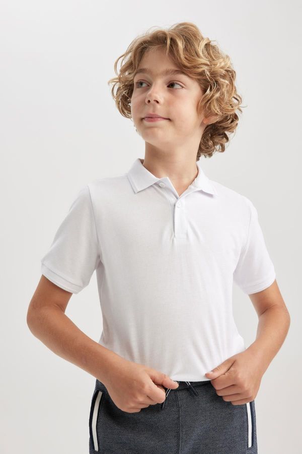 DEFACTO DEFACTO Boy's 23 April Children's Day White Pique Short Sleeve Polo School T-Shirt