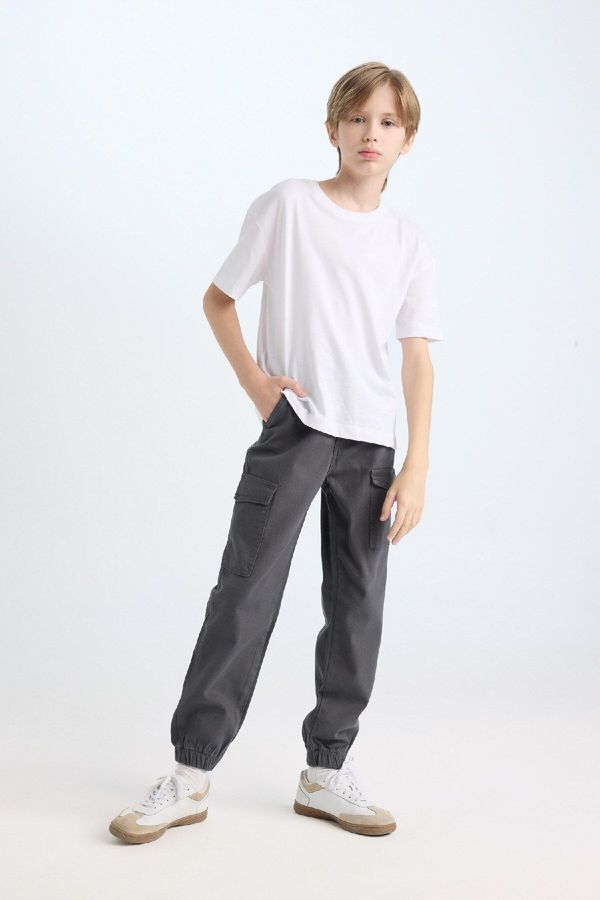 DEFACTO DEFACTO Boy's Cargo Pocket Waist Tie Elastic Leg Jogger Gabardine Trousers