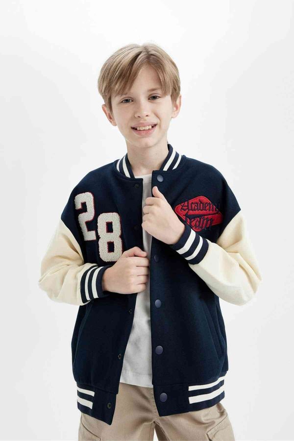 DEFACTO DEFACTO Boys College Collar Snap Closure Double Pocket Seasonal Light Thin Bomber Cardigan