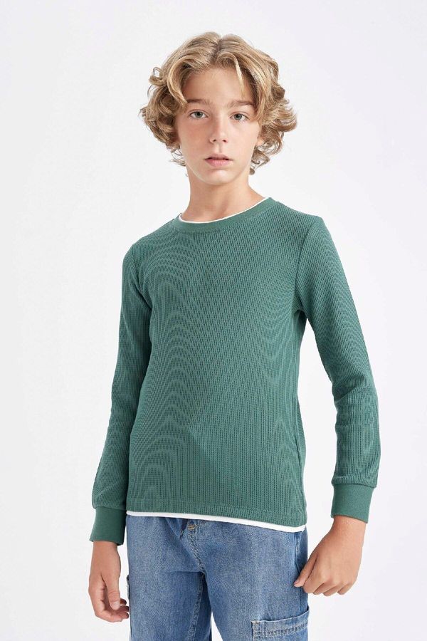 DEFACTO DEFACTO Boy's Crew Neck Waffle Long Sleeve T-Shirt