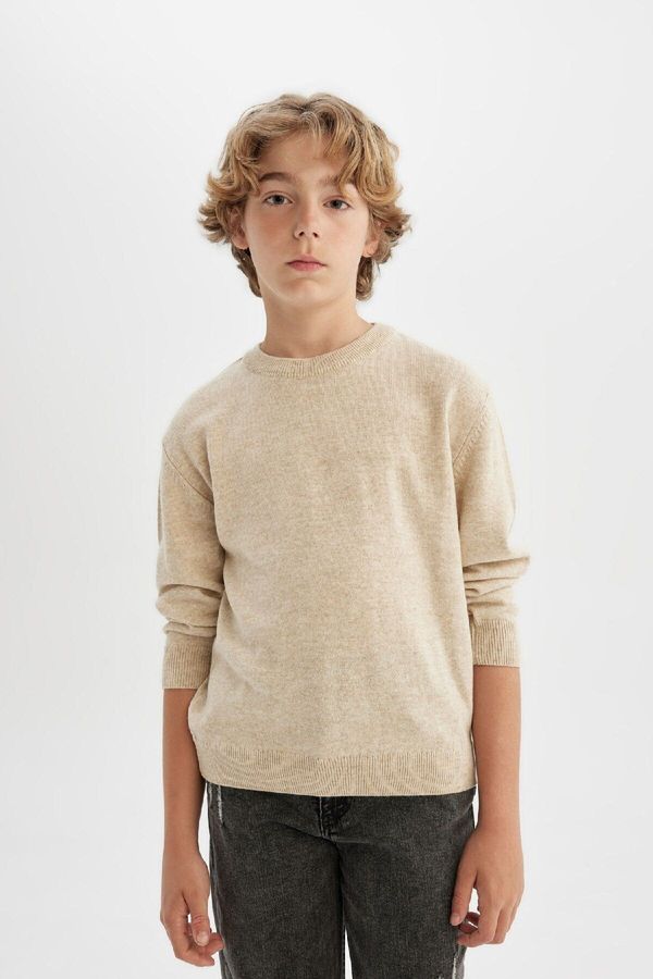 DEFACTO DEFACTO Boy's Ecru Crew Neck Basic Plain Knitwear Sweater