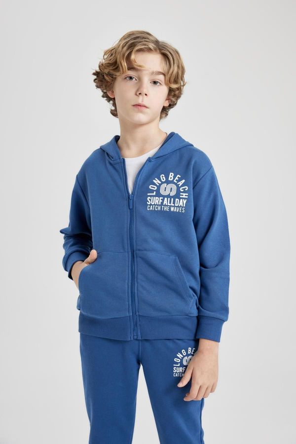 DEFACTO DEFACTO Boy's Hooded Printed Zippered Basic Sweatshirt