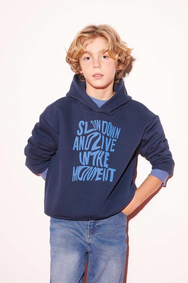 DEFACTO DEFACTO Boys Oversize Fit Hooded Printed Thick Sweatshirt