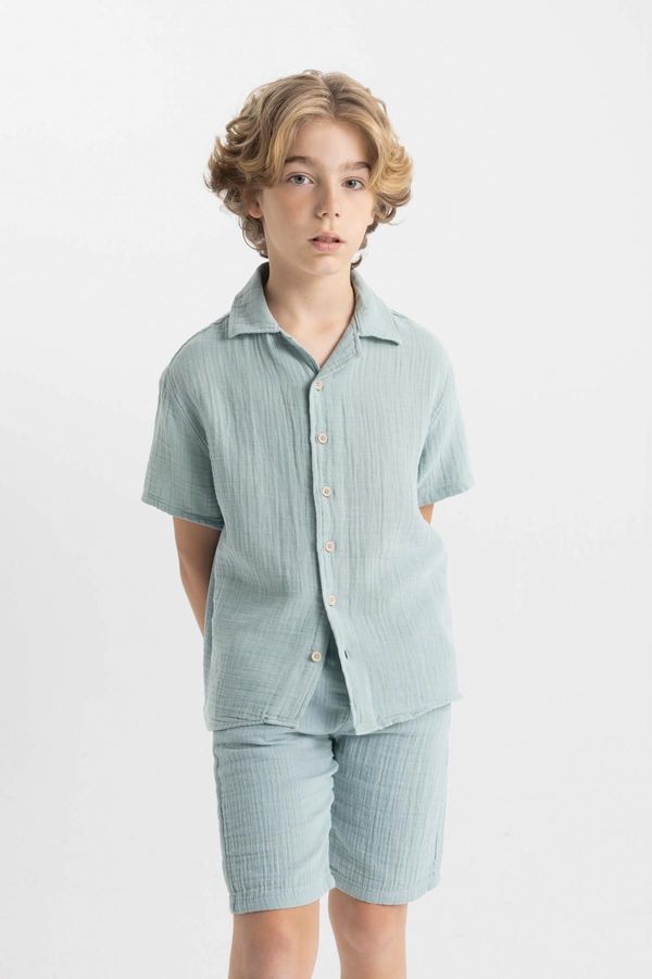 DEFACTO DEFACTO Boy's Oversize Fit Polo Neck Muslin Short Sleeve Shirt