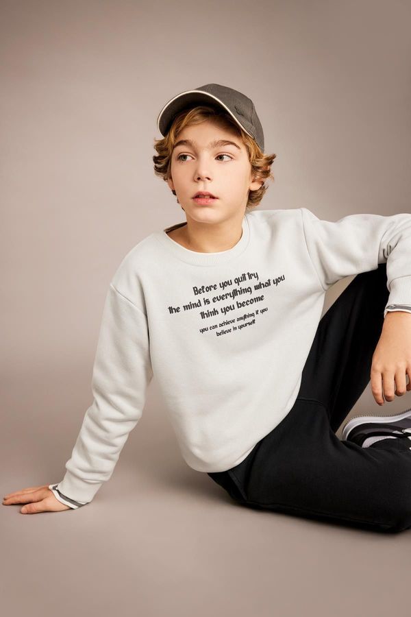 DEFACTO DEFACTO Boy's Printed Crew Neck Thick Sweatshirt