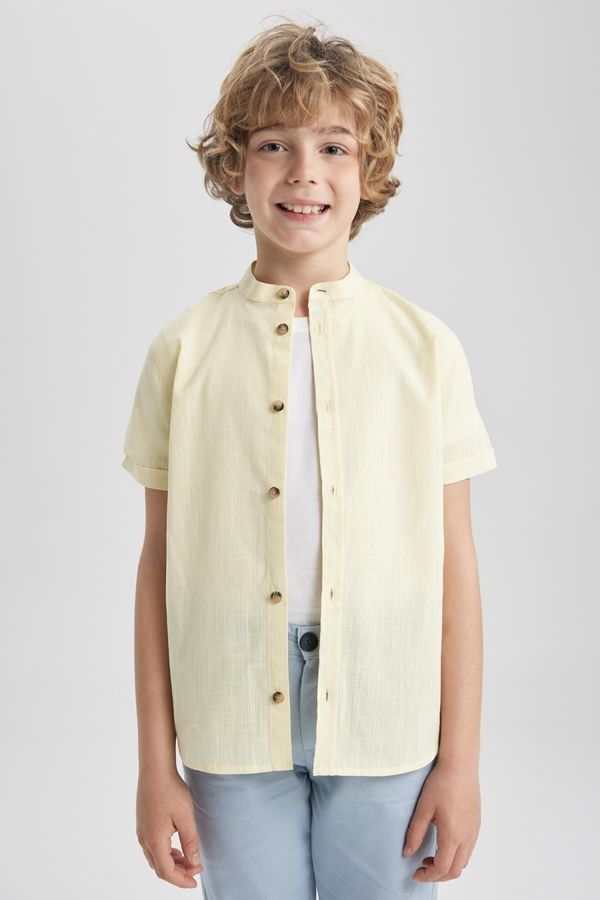 DEFACTO DEFACTO Boy's Stand Collar Linen Look Short Sleeve Shirt