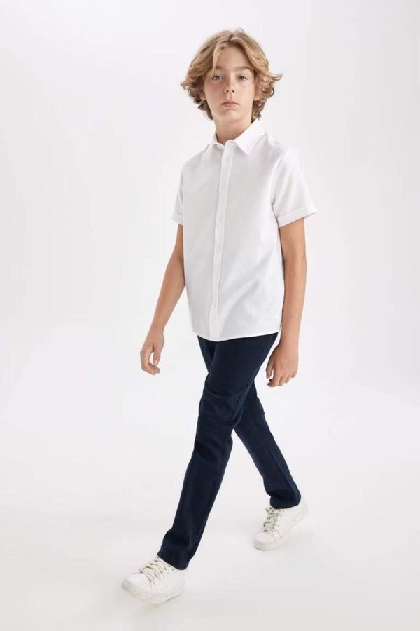 DEFACTO DEFACTO Boy's Straight Leg Elastic Waist Pocket Navy Blue Gabardine School Trousers