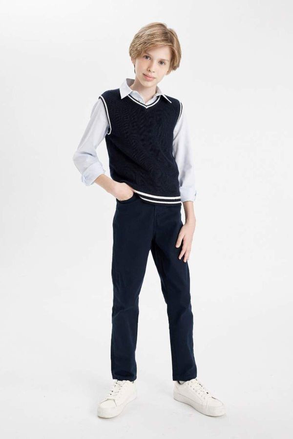 DEFACTO DEFACTO Boy's Straight Leg Pocket Navy Blue Gabardine School Trousers