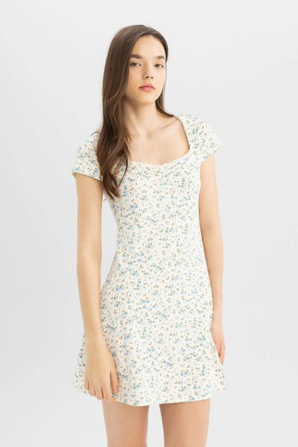 DEFACTO DEFACTO Cool Combed Cotton Floral Short Sleeve Mini Dress