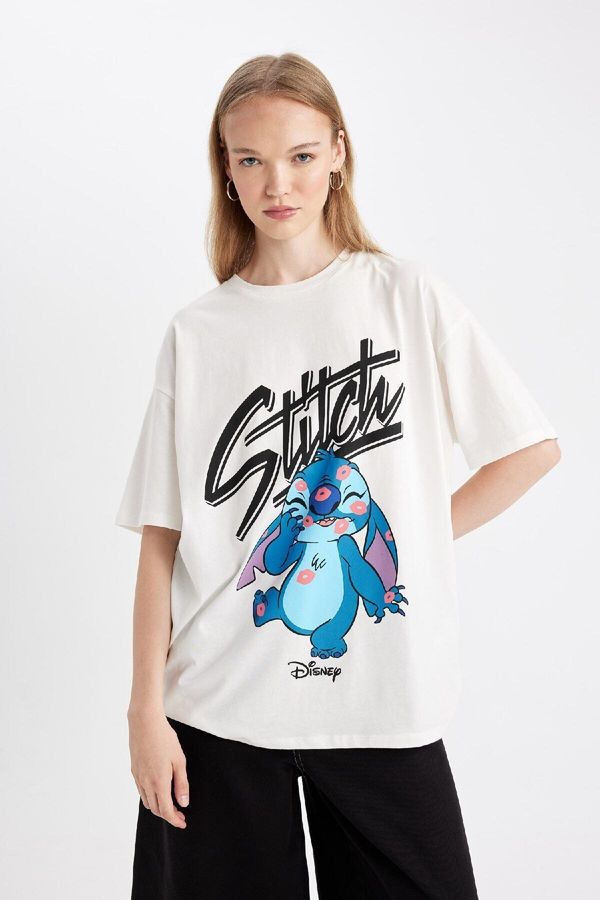 DEFACTO DEFACTO Cool Disney Lilo & Stitch Oversize Fit Crew Neck Short Sleeve T-Shirt