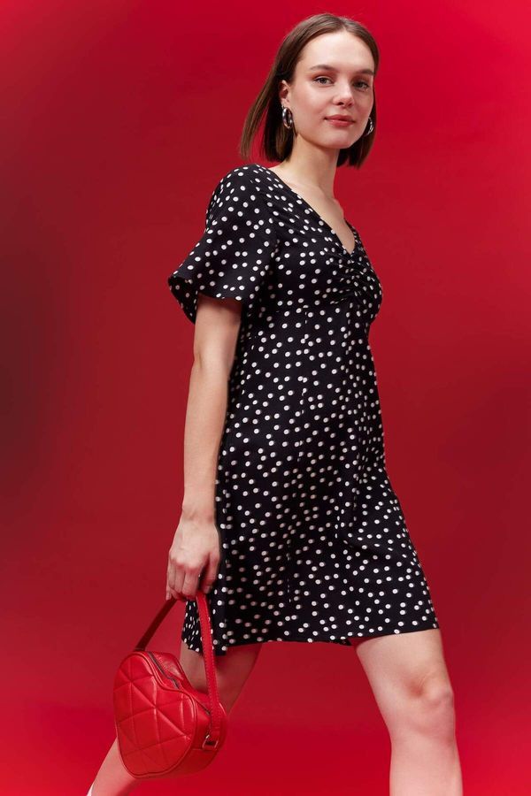 DEFACTO DEFACTO Cool Polka Dot V Neck Short Sleeve Mini Dress