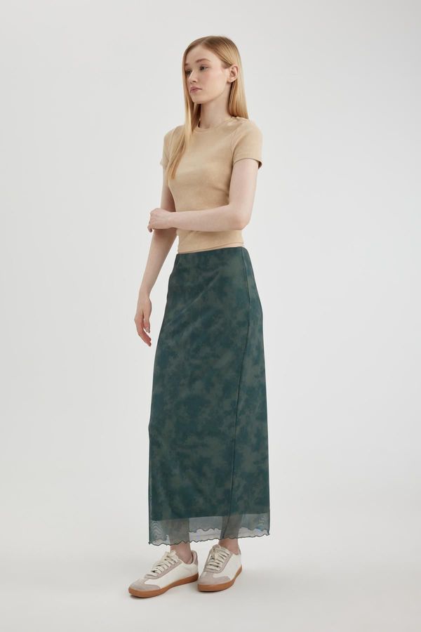 DEFACTO DEFACTO Cool Tie-dye Patterned Tulle Elastic Waist Maxi Skirt