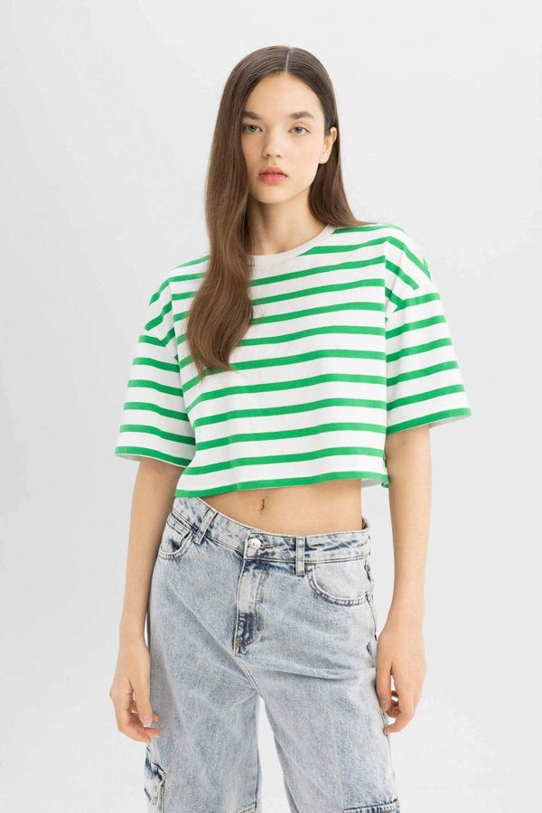 DEFACTO DEFACTO Coool Crop Striped Short Sleeve 100% Cotton T-shirt