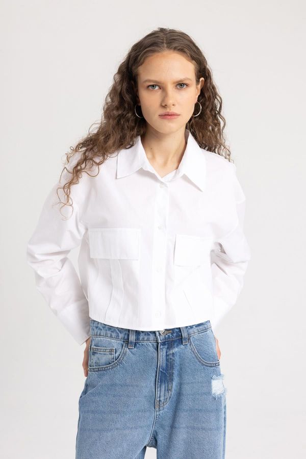 DEFACTO DEFACTO Crop Basic Poplin Basic Long Sleeve Shirt