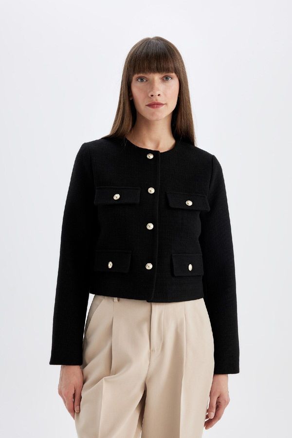 DEFACTO DEFACTO Crop Crew Neck Button Down Blazer Jacket