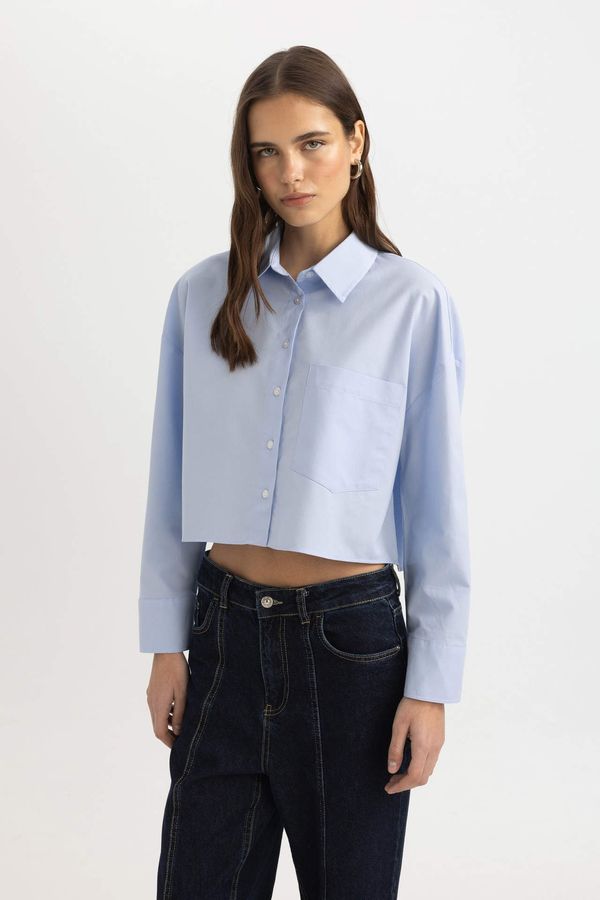 DEFACTO DEFACTO Crop Shirt Collar Oxford Long Sleeve Shirt