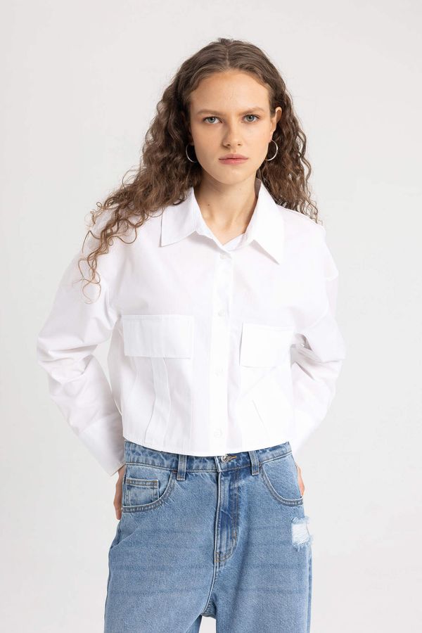 DEFACTO DEFACTO Crop Shirt Collar Poplin Long Sleeve Shirt