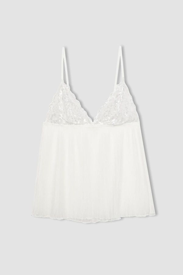 DEFACTO DEFACTO Fall In Love Bridal Lace White Strap Pajama Top