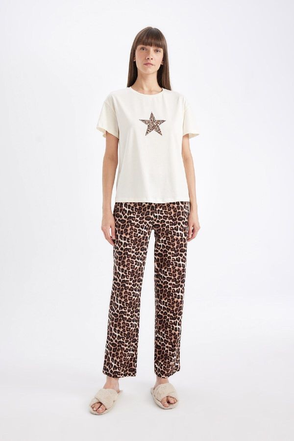 DEFACTO DEFACTO Fall in Love Regular Fit Short Sleeve Leopard Patterned Pajama Set