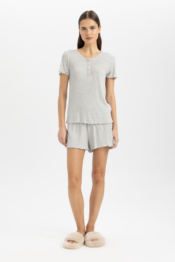 DEFACTO DEFACTO Fall in Love Ribbed Short Sleeve Pajama Set with Shorts