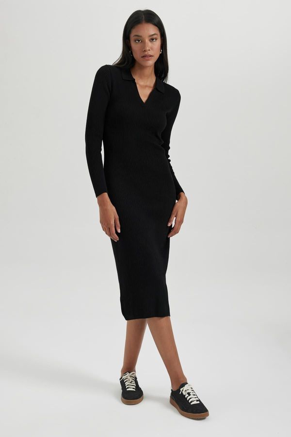 DEFACTO DEFACTO Fitted Polo Neck Ribbed Long Sleeve Dress