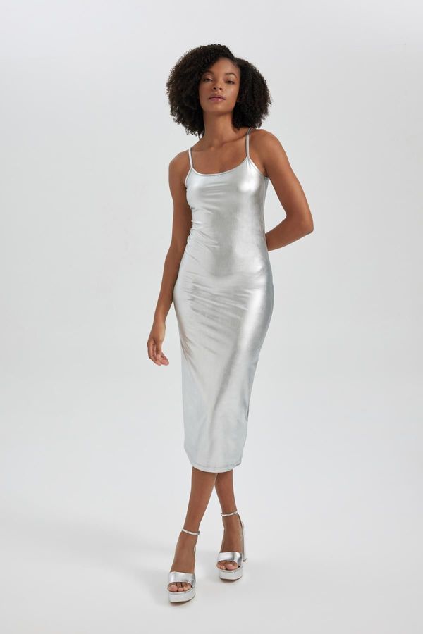 DEFACTO DEFACTO Fitted Strap Maxi Shiny Dress