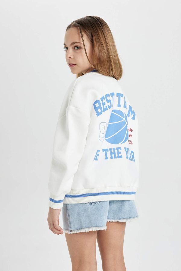 DEFACTO DEFACTO Girl College Collar Thick Soft Lined Bomber Cardigan