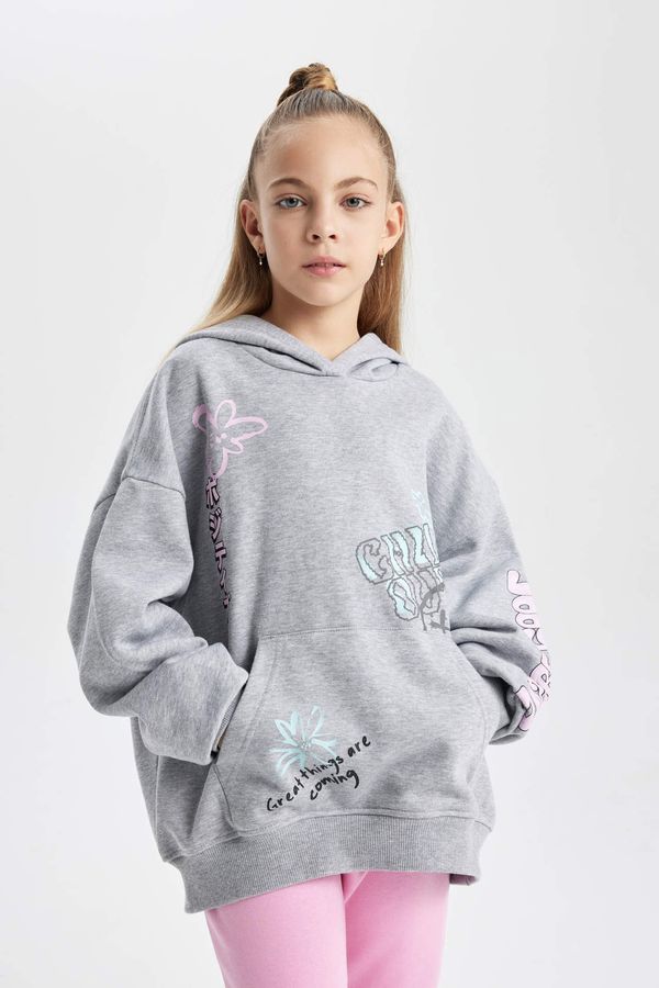 DEFACTO DEFACTO Girl Oversize Fit Hooded Soft Fuzzy Thick Fabric Sweatshirt