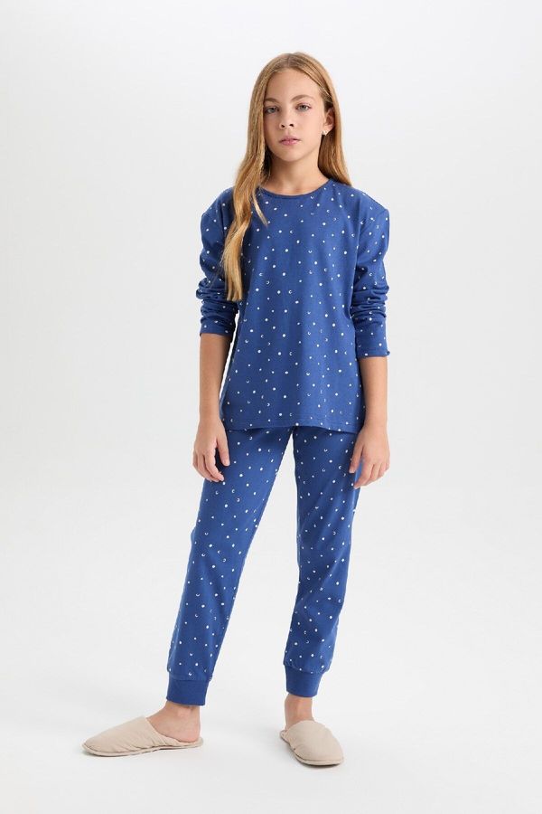 DEFACTO DEFACTO Girl Patterned Long Sleeve Top Elastic Waist Long Bottom Pajama Set