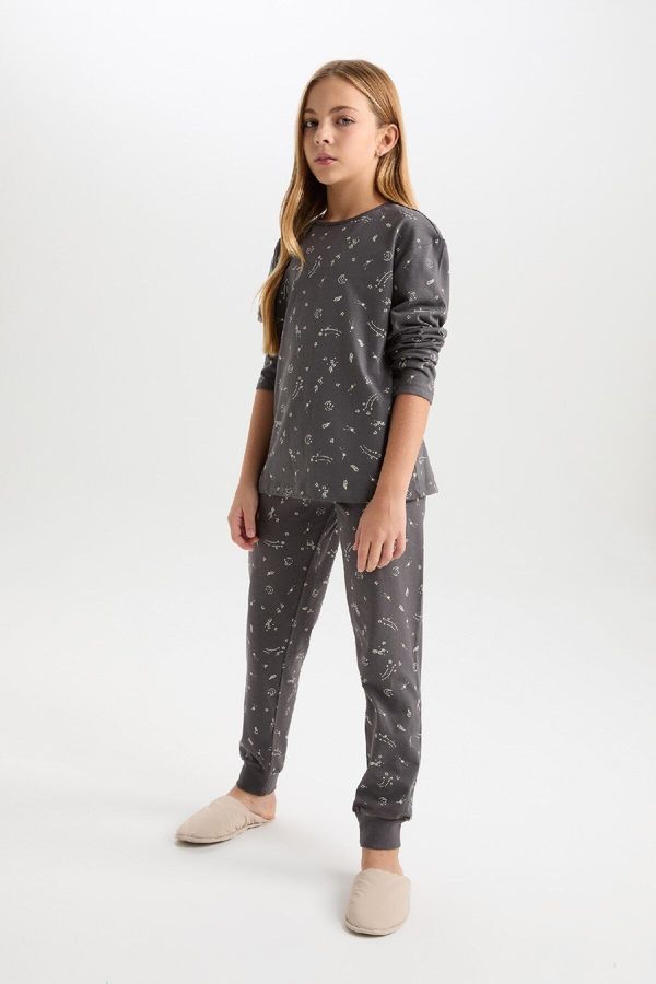 DEFACTO DEFACTO Girl Patterned Long Sleeve Top Elastic Waist Long Bottom Pajama Set