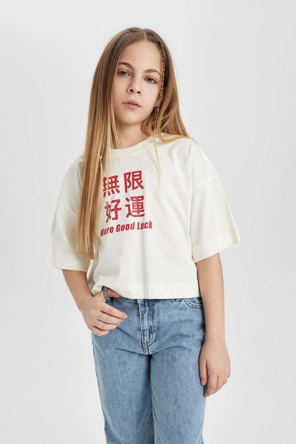 DEFACTO DEFACTO Girl Printed Short Sleeve Crop T-Shirt