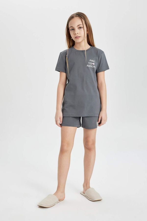 DEFACTO DEFACTO Girl Printed Short Sleeve Shorts 2 Piece Pajama Set