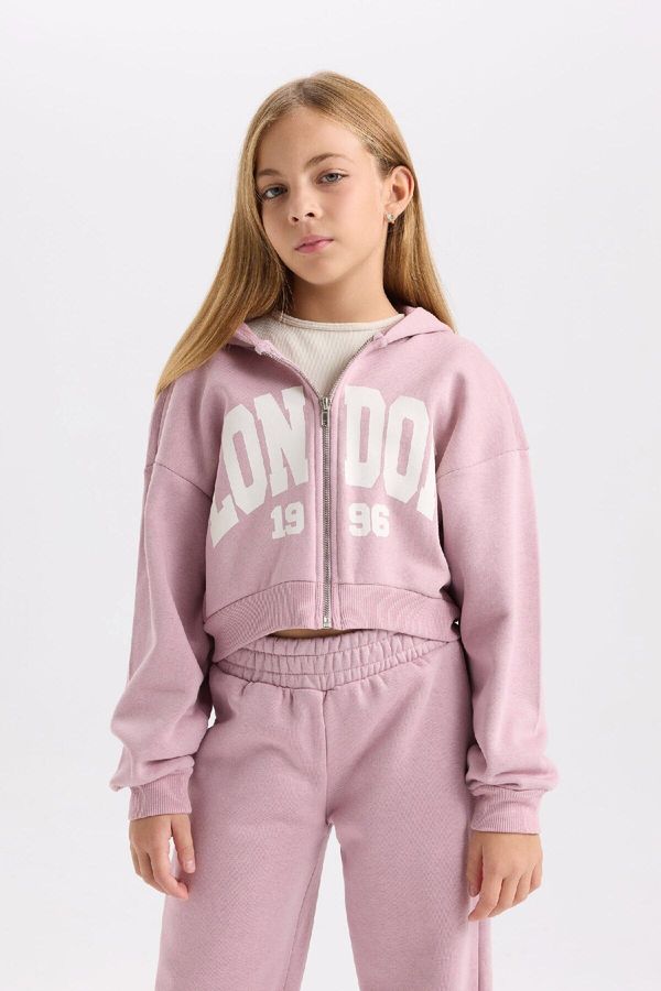 DEFACTO DEFACTO Girl's Hooded Thick Zippered Sweatshirt Cardigan Jogger Sweatpants 2-Piece Set