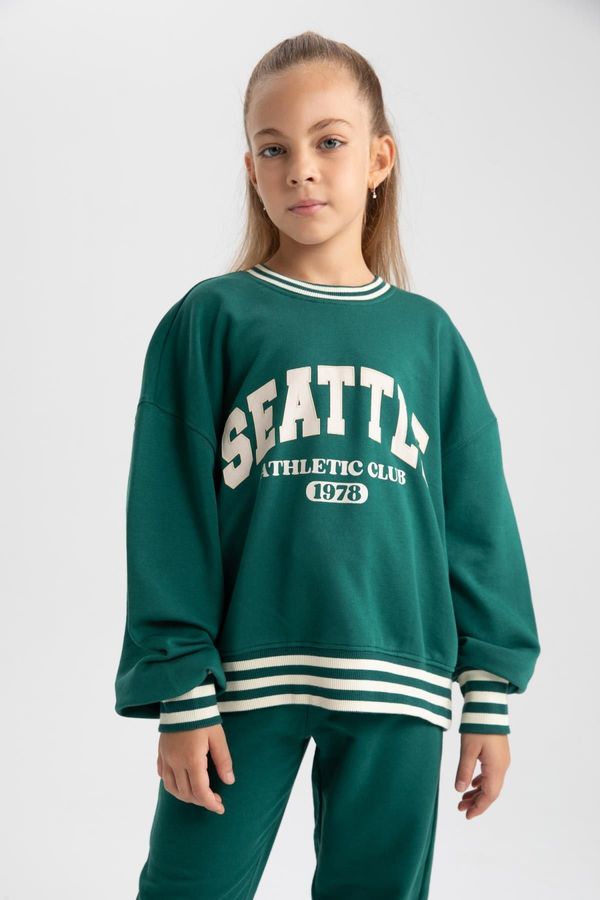 DEFACTO DEFACTO Girl's Oversize Fit Crew Neck Printed Sweatshirt