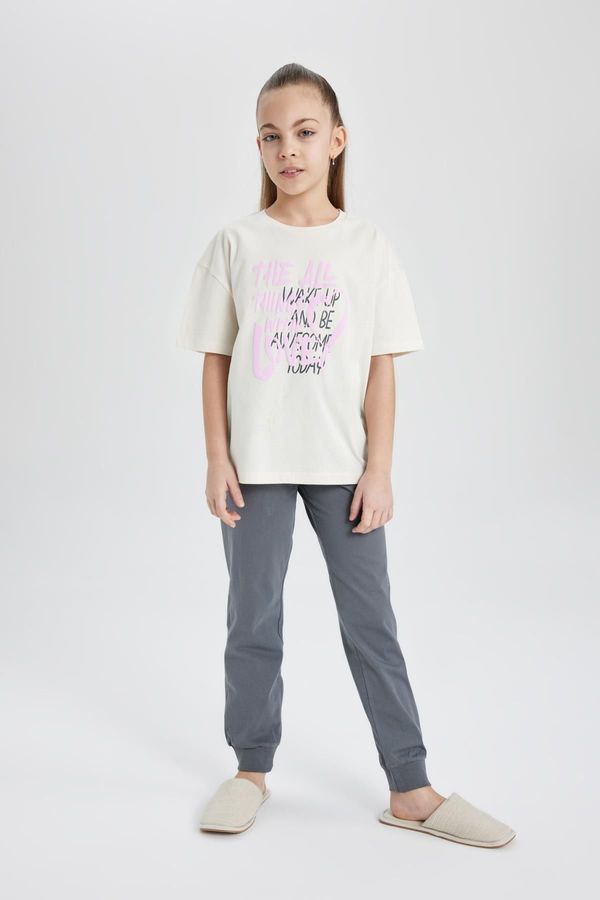 DEFACTO DEFACTO Girls' Printed Short Sleeve Pajamas Set