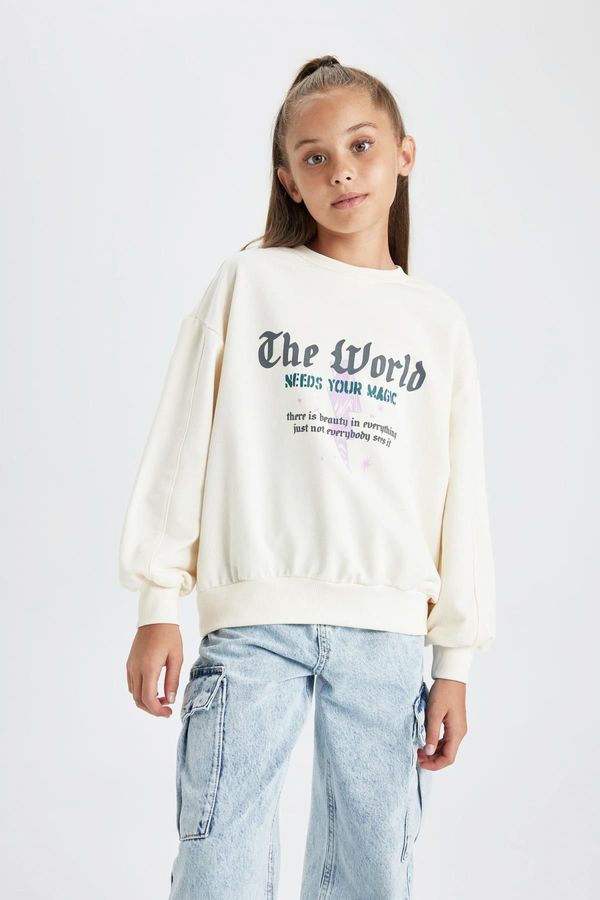 DEFACTO DEFACTO Girl's Relax Fit Crew Neck Sweatshirt