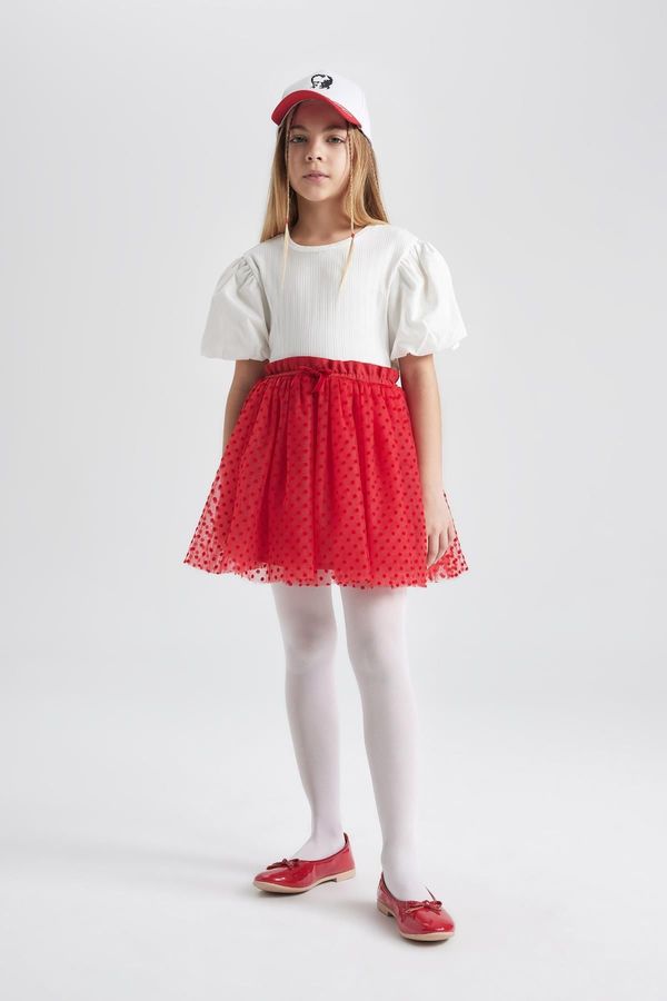 DEFACTO DEFACTO Girl's Stretch Waisted Red Tulle Red Skirt