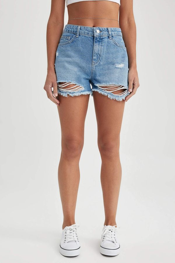 DEFACTO DEFACTO High Waist Cut-Tie Cropped Leg Jean Shorts