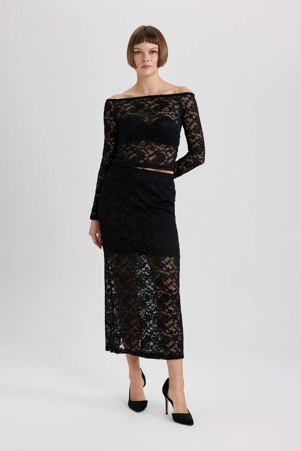 DEFACTO DEFACTO Lace Half Lining Normal Waist Midi Knitted Skirt