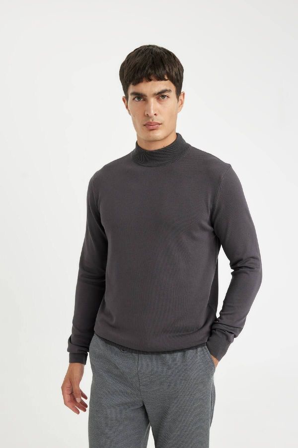 DEFACTO DEFACTO Men's Anthracite Standard Fit Regular Cut Half Turtleneck Cotton Sweater