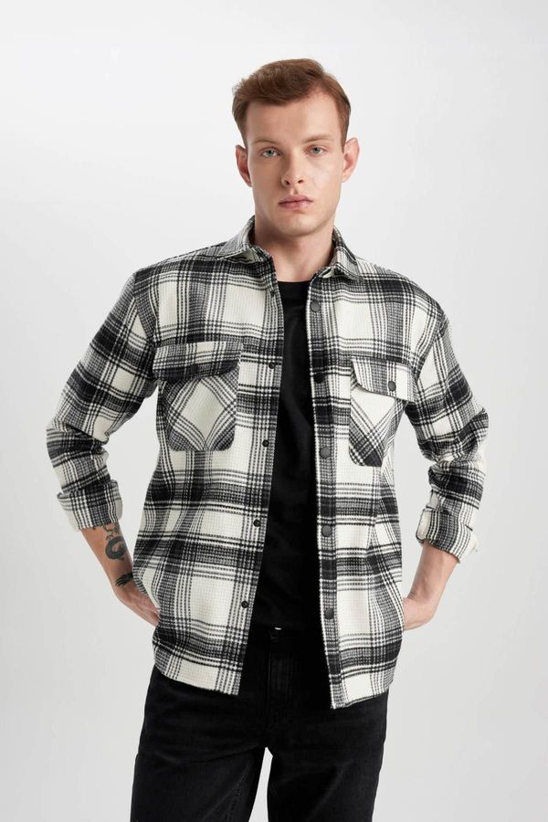 DEFACTO DEFACTO Men's Black Relax Fit Casual Cut Plaid Lumberjack Flannel Cotton Long Sleeve Shirt