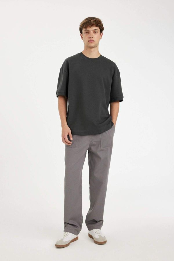 DEFACTO DEFACTO Men's Grey Wide Straight Wide Leg Pocketed Gabardine Trousers C9159ax24au