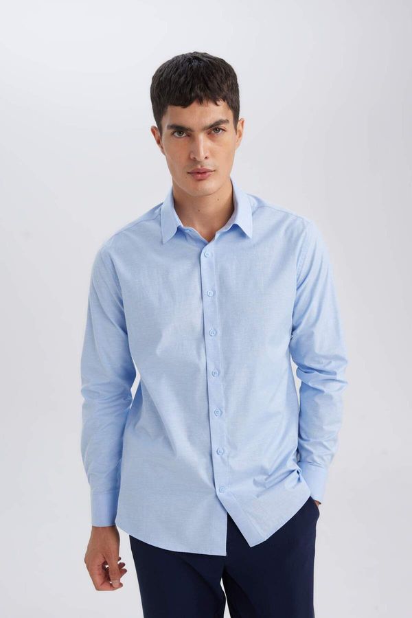 DEFACTO DEFACTO Men's Light Blue Modern Fit Modern Cut Poplin Cotton Blend Long Sleeve Shirt D3375Ax24Au