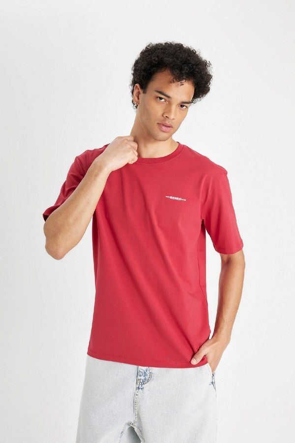 DEFACTO DEFACTO Men's Red Regular Fit Regular Cut Crew Neck Printed Cotton Short Sleeve T-Shirt