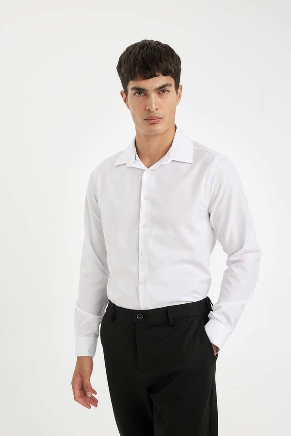 DEFACTO DEFACTO Men's White Back to School Slim Fit Slim Fit Oxford Cotton Blend Long Sleeve Shirt R4340az24au