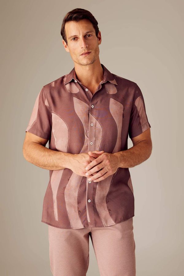 DEFACTO DEFACTO Modern Fit Polo Neck Patterned Fabric Short Sleeve Shirt